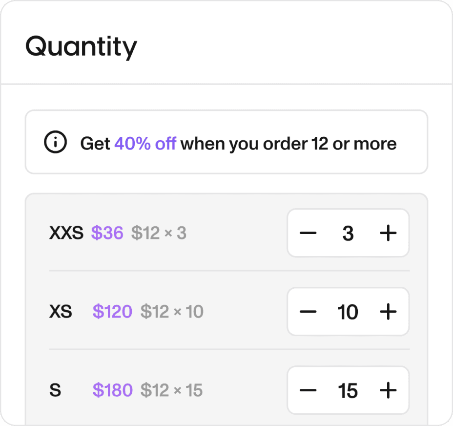 Quantity selection user interface